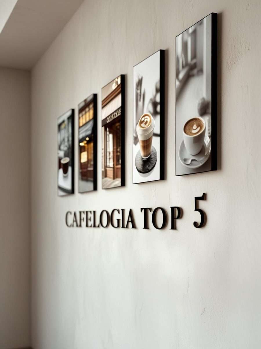 5 cuadros sobre pared blanca como exposicion de museo, mejores cafeterias de andorra 3